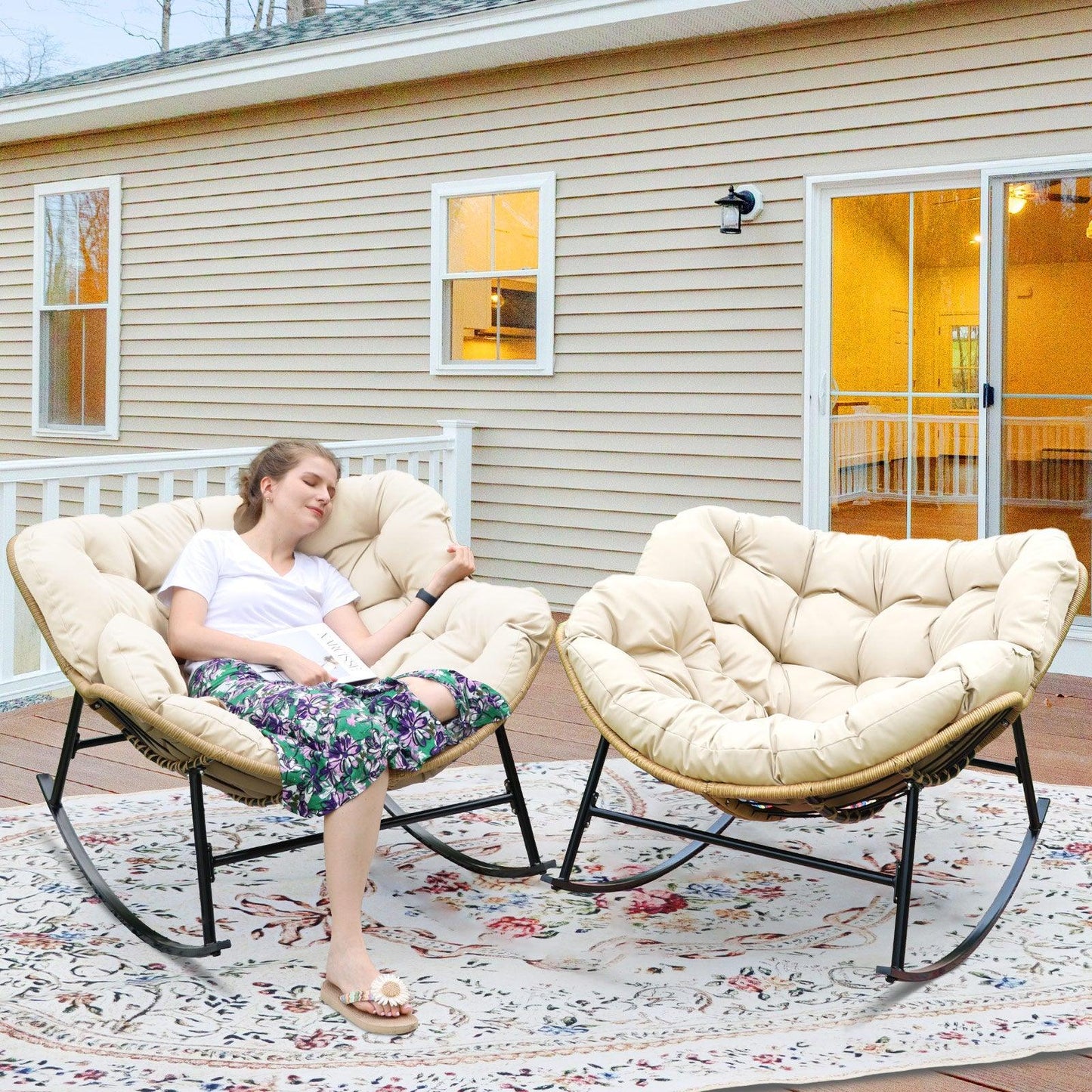 Outdoor Oversized Papasan Rocking Chair