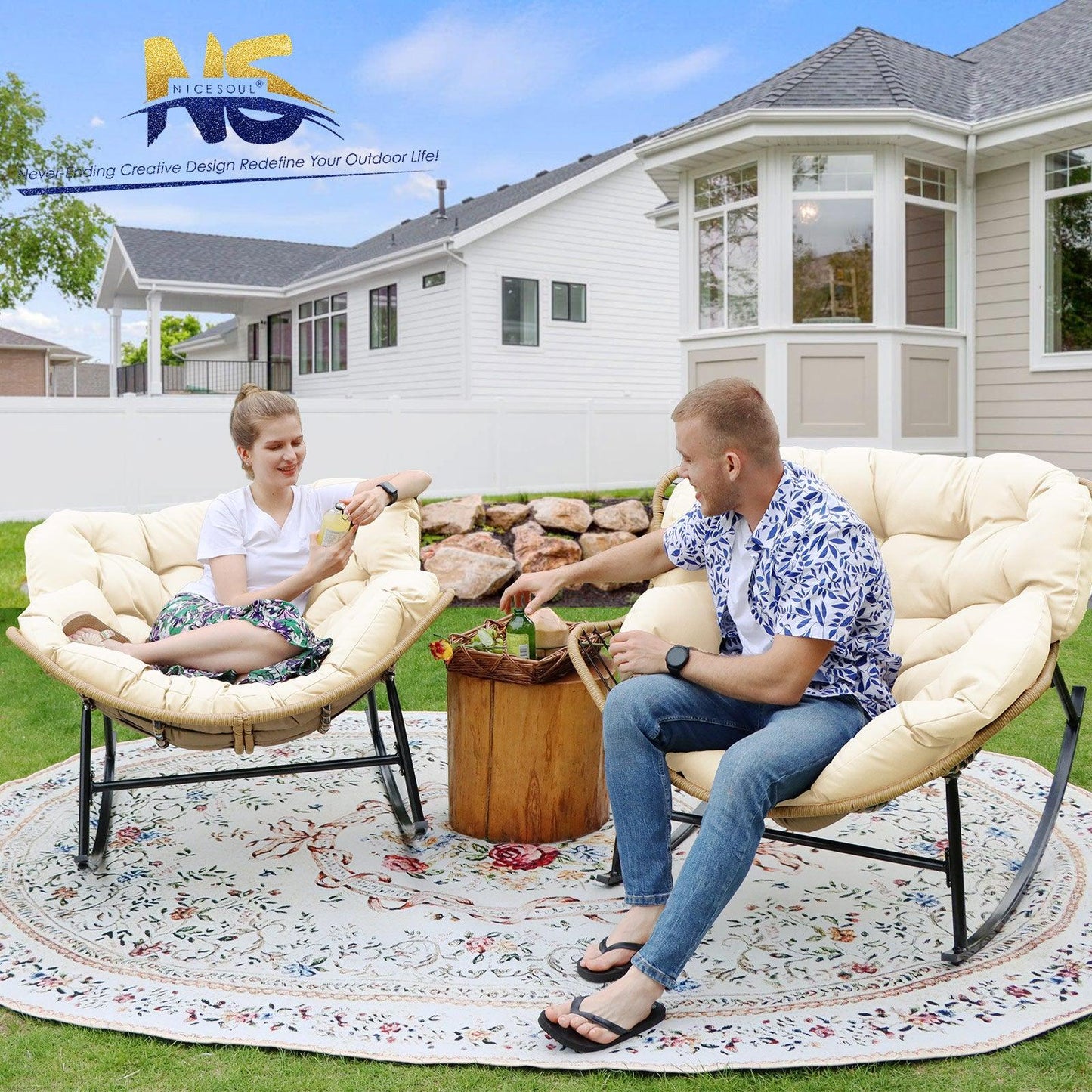 Outdoor Oversized Papasan Rocking Chair