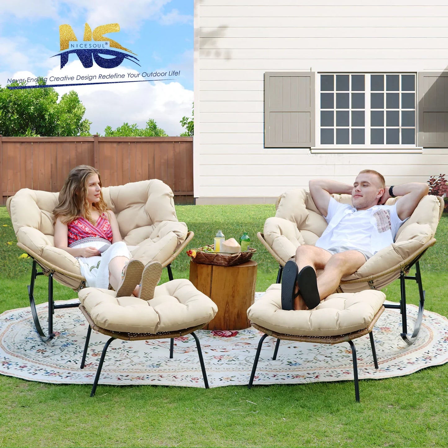 Outdoor Oversized Papasan Rocking Chair