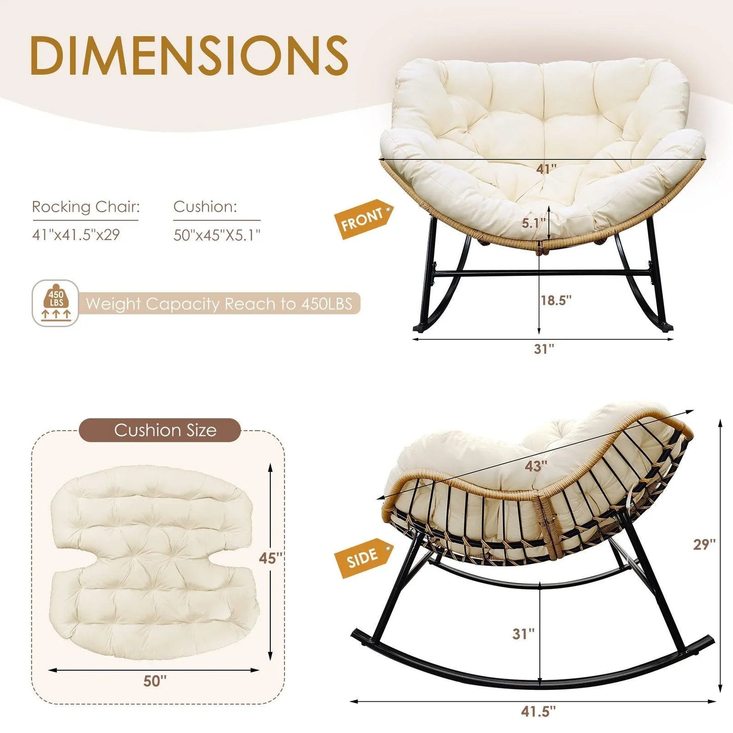 Outdoor Oversized Papasan Rocking Chair