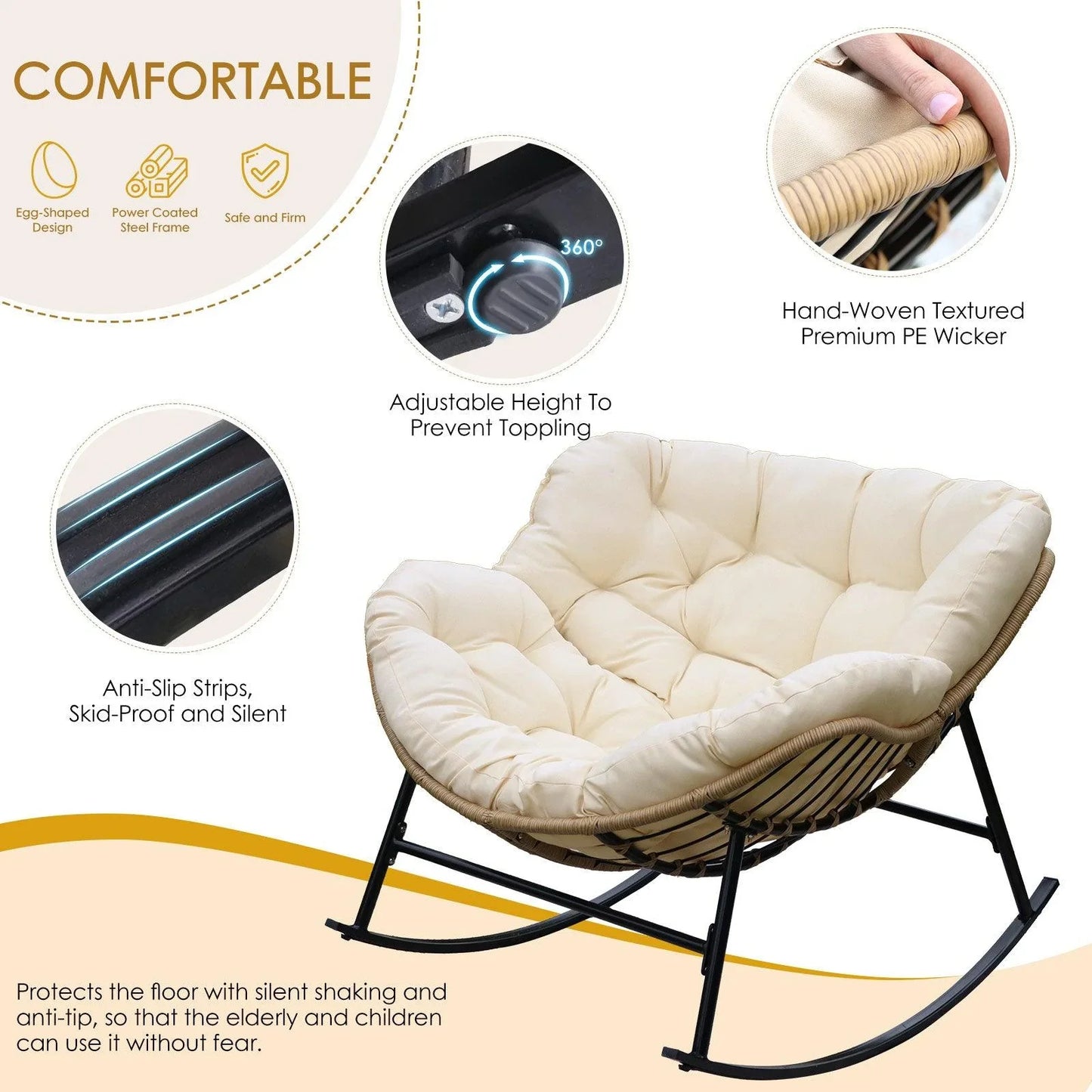 Outdoor Oversized Papasan Rocking Chair