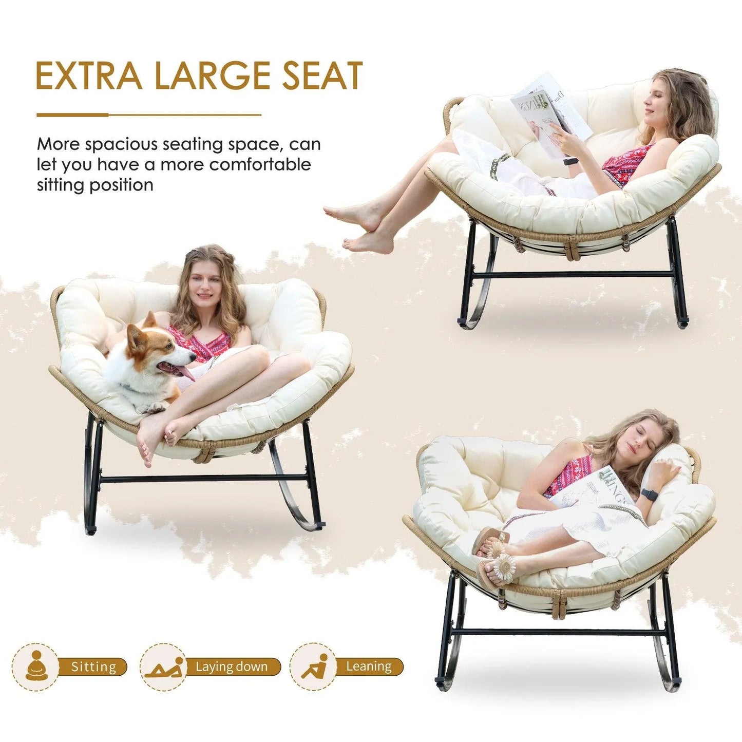 Outdoor Oversized Papasan Rocking Chair